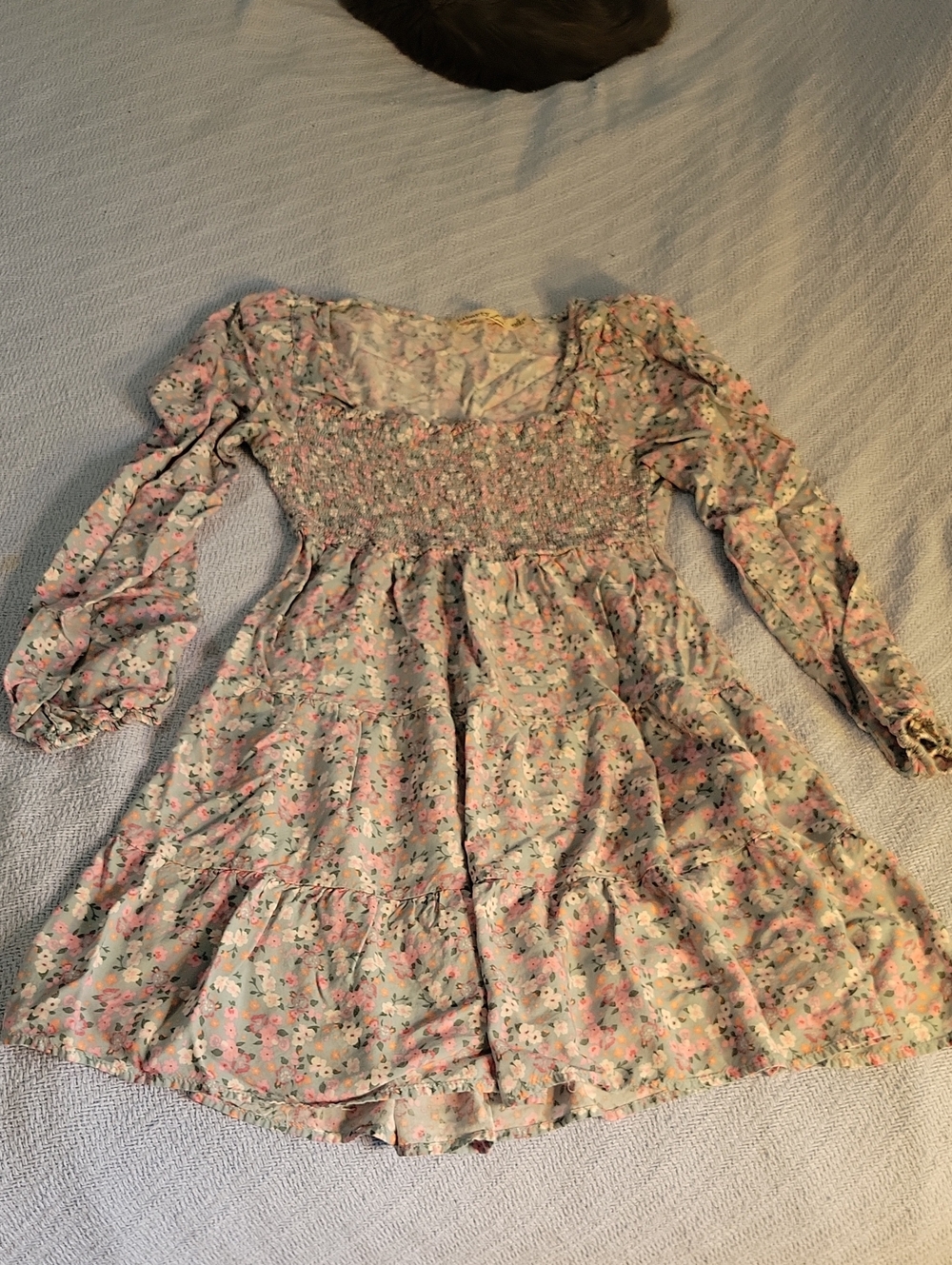 Liberty Love Pink and Green Floral Smocked Square-Neck Dress